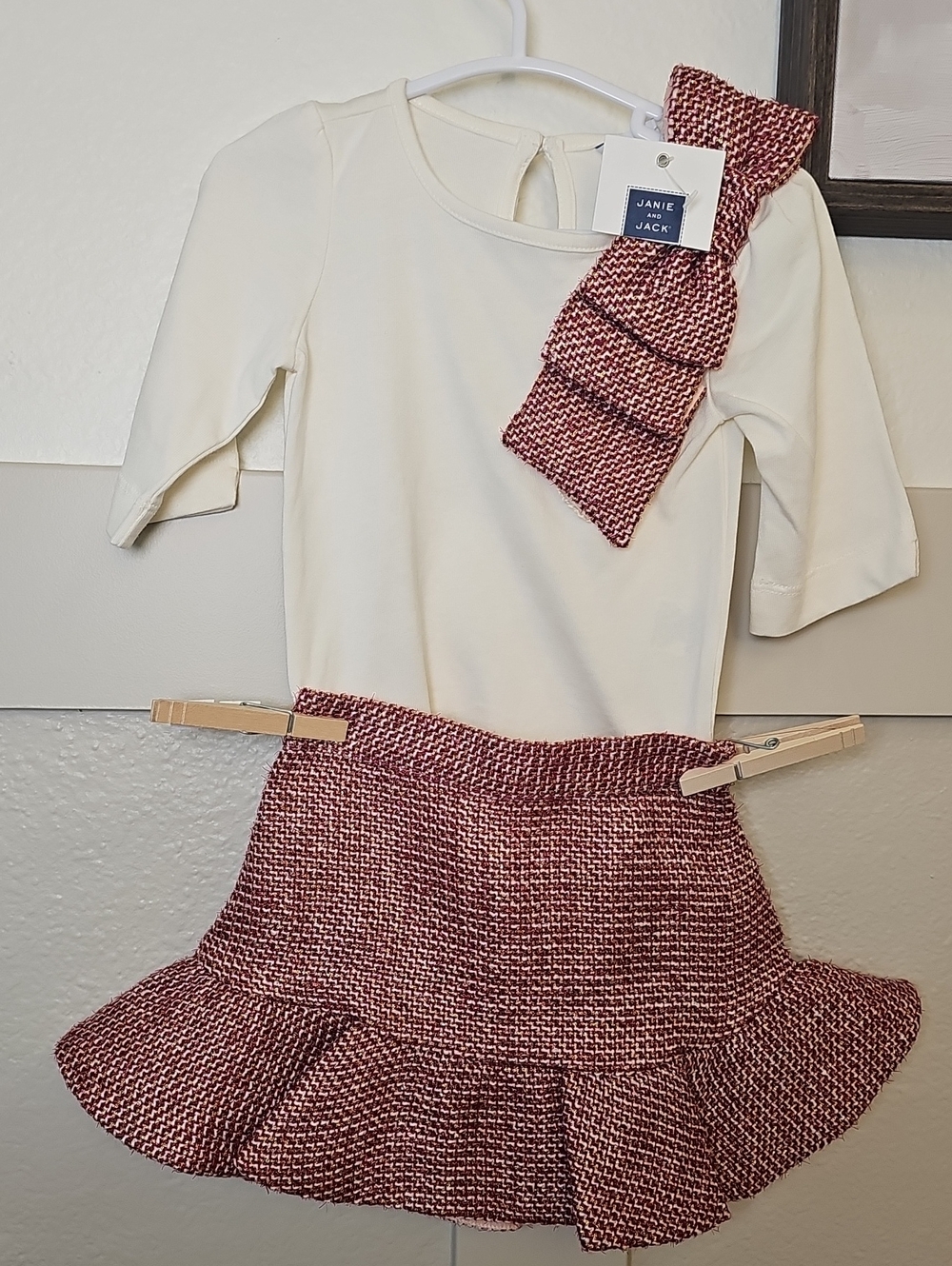 Janie and Jack Baby Girl Tweed Ruffle Skirt & Bow Top Set 6-12M